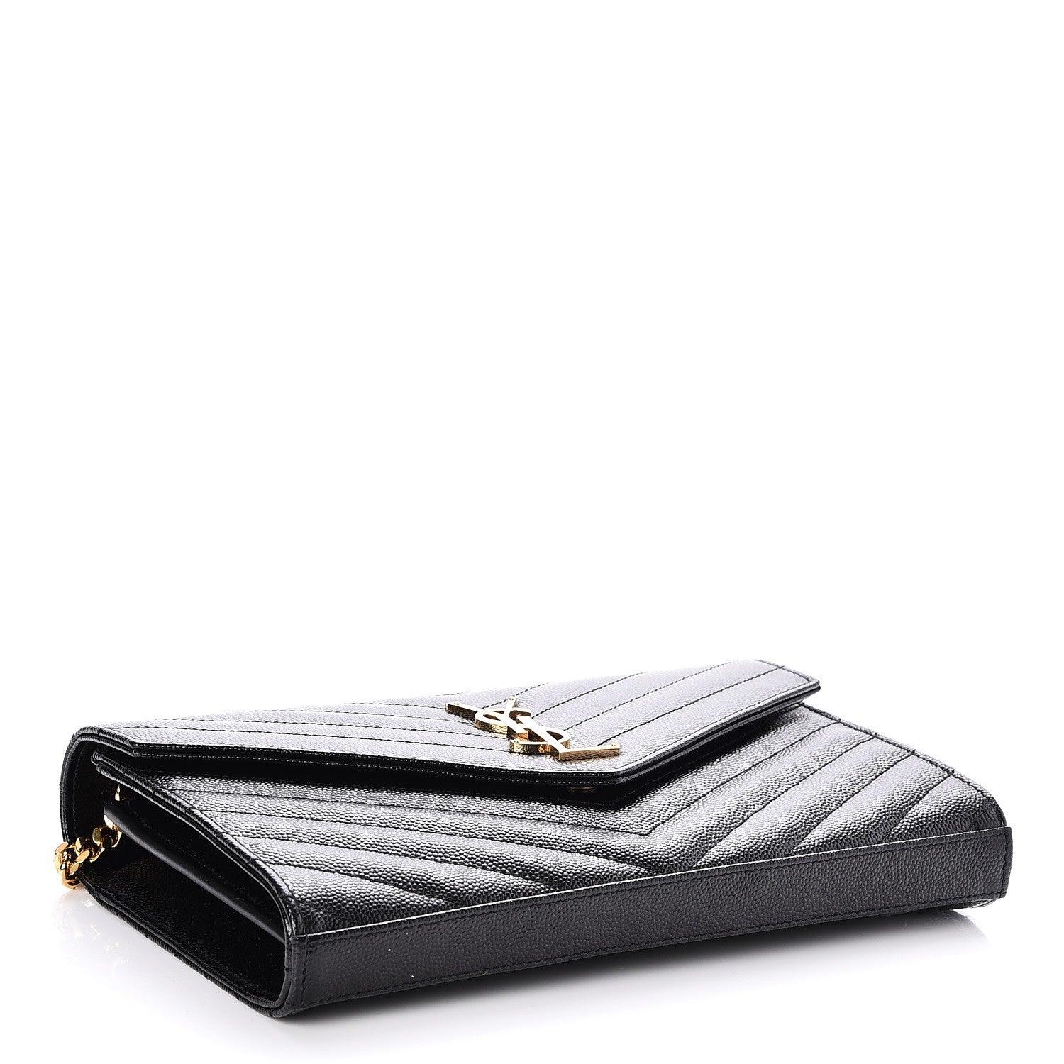 Saint Laurent Grain De Poudre Matelasse Chevron Monogram Chain Wallet Black 4 of 7