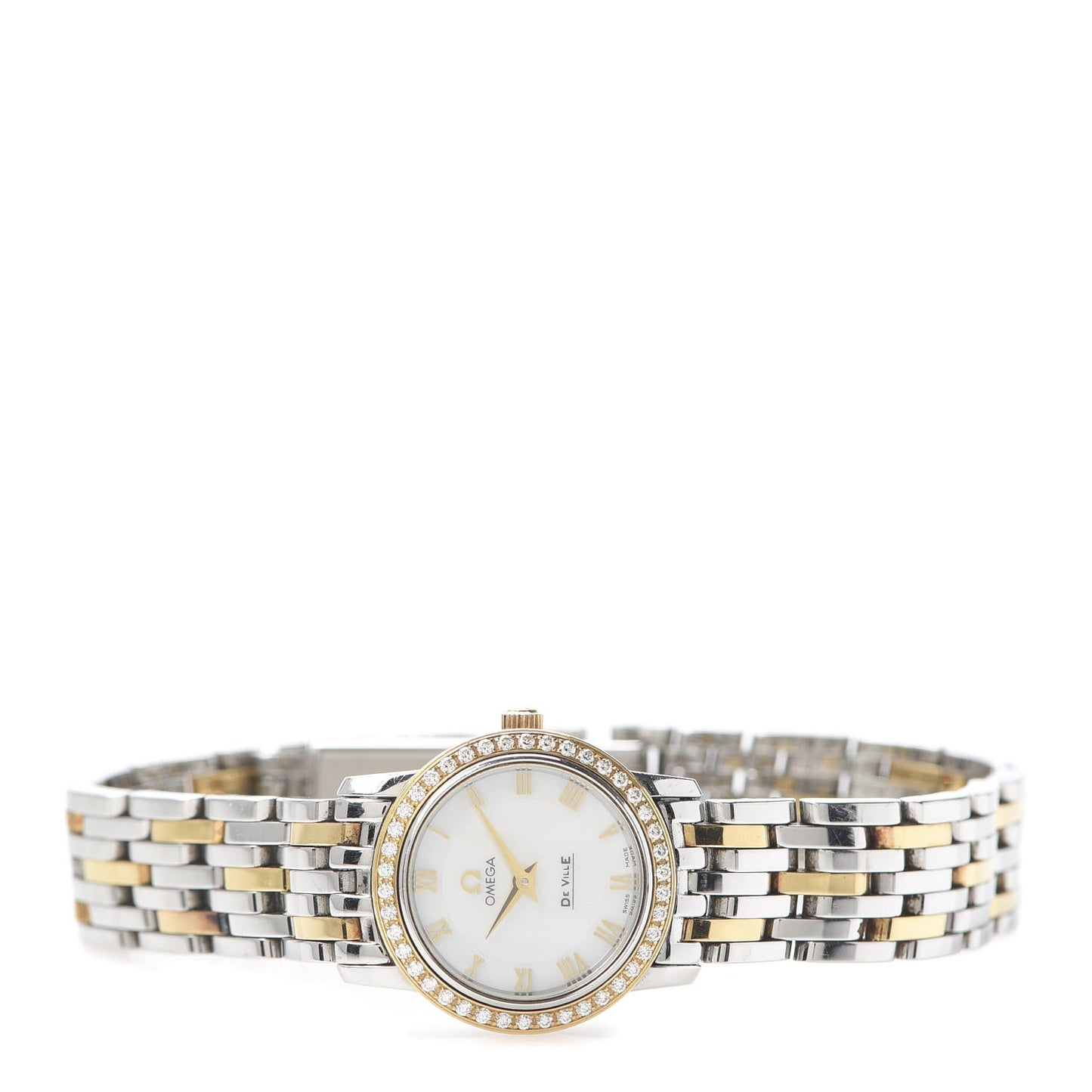 Stainless Steel 18K Yellow Gold Diamond Bezel Mother of Pearl 22mm De Ville Prestige Quartz Watch 4375.75.00
