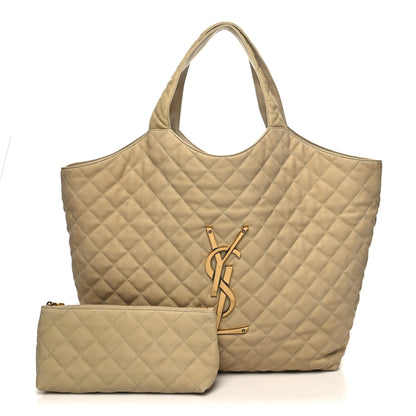 Saint Laurent Nubuck Suede Quilted Maxi Icare Shopping Tote Beige 1 of 13