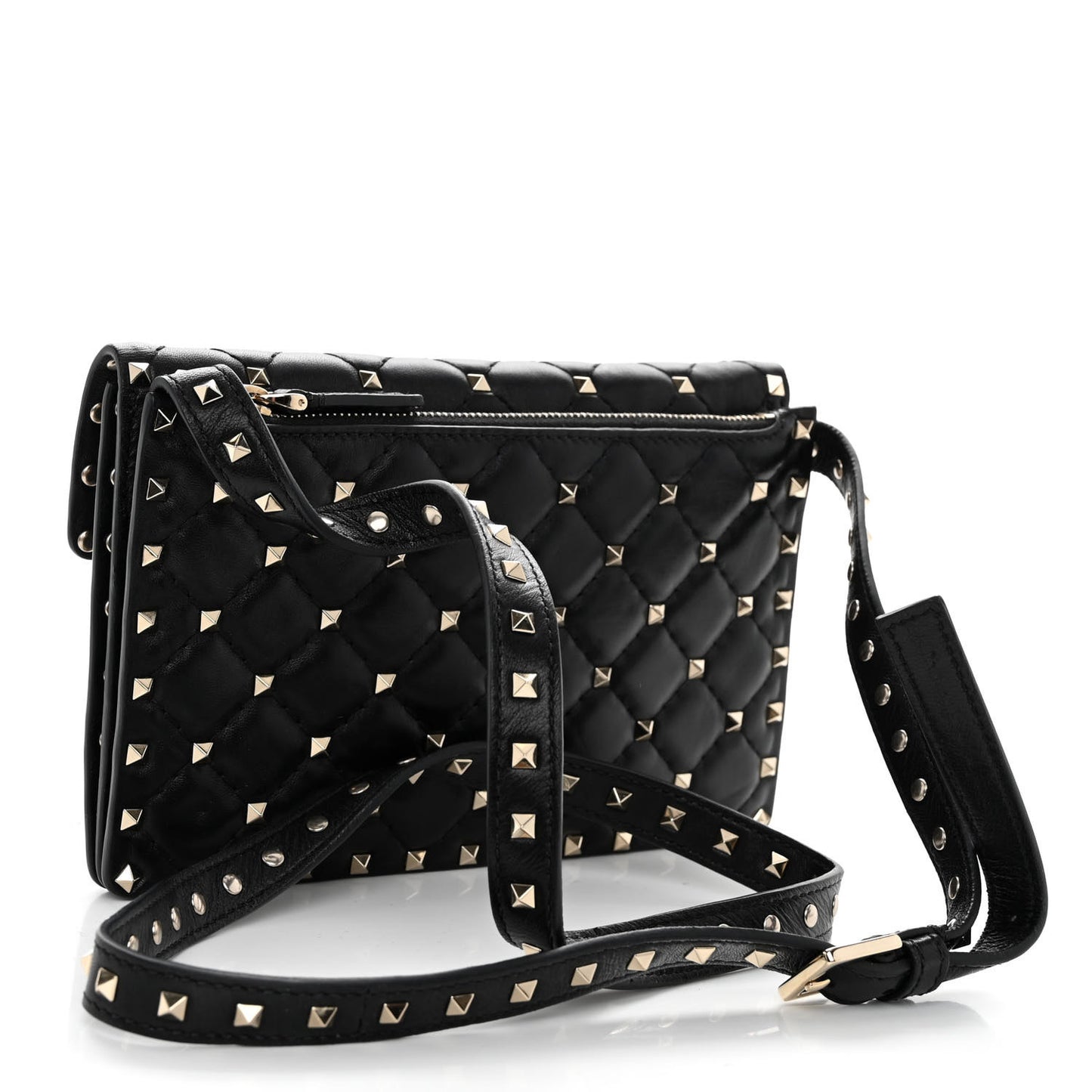 Lambskin Rockstud Spike Crossbody Bag Black