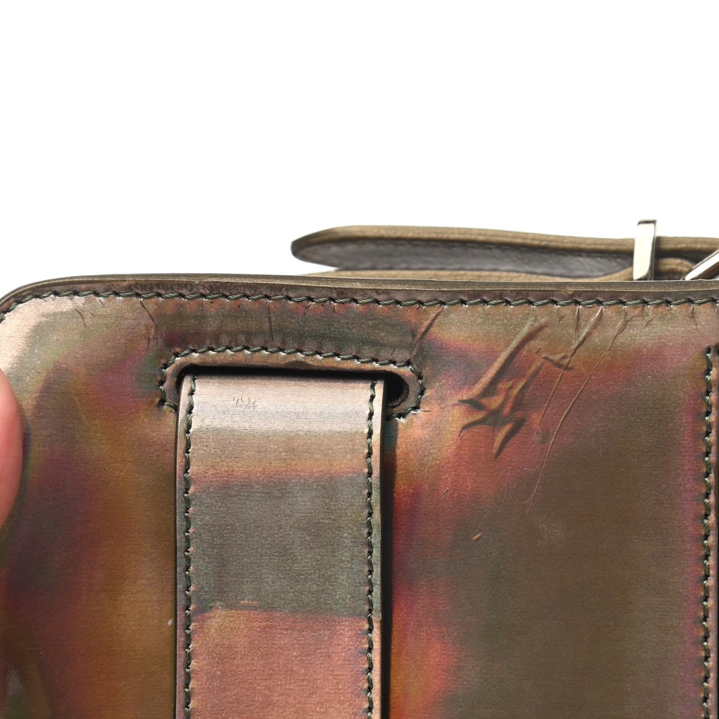 Metallic Patent PS11 Wristlet Clutch Brown