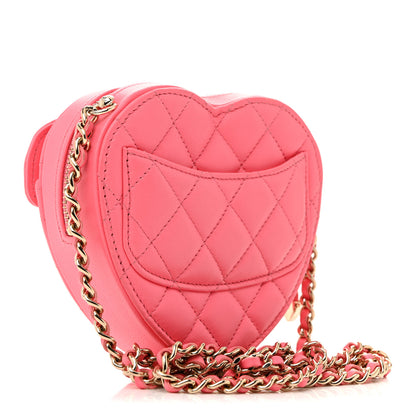 Chanel Lambskin Quilted CC In Love Heart Clutch With Chain Pink 3 of 13
