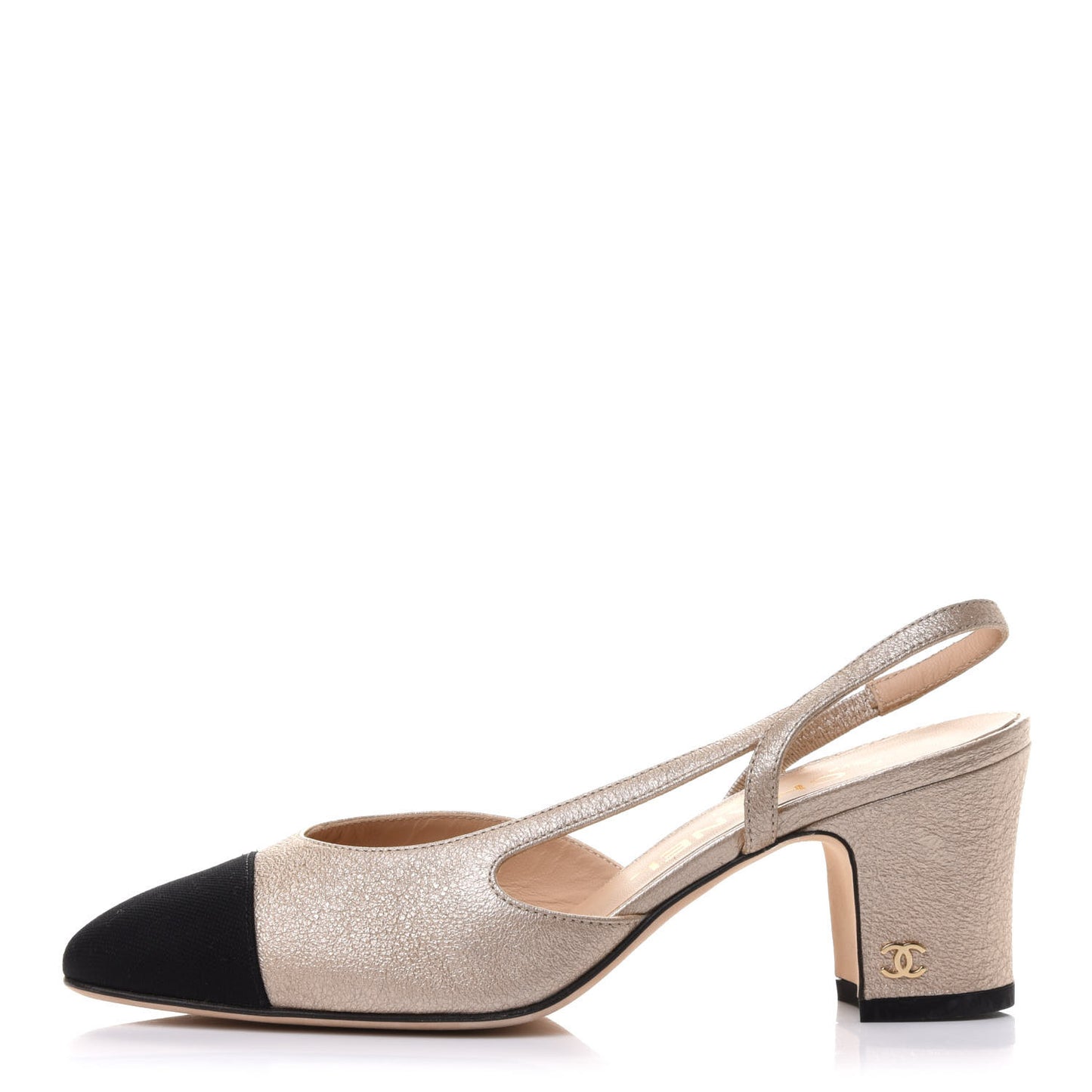 Metallic Lambskin Grosgrain Cap Toe CC Slingback Sandals 35 Gold Black