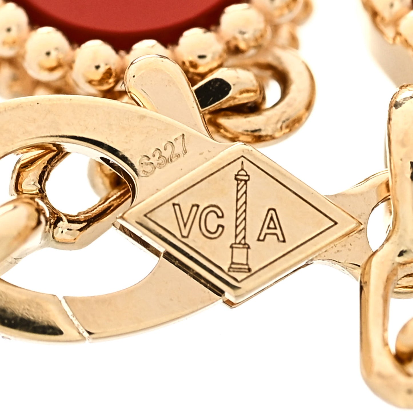 18K Yellow Gold Carnelian 5 Motifs Vintage Alhambra Bracelet