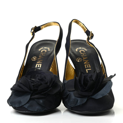Chanel Grosgrain Camellia Slingback Pumps 38 Black 2 of 4