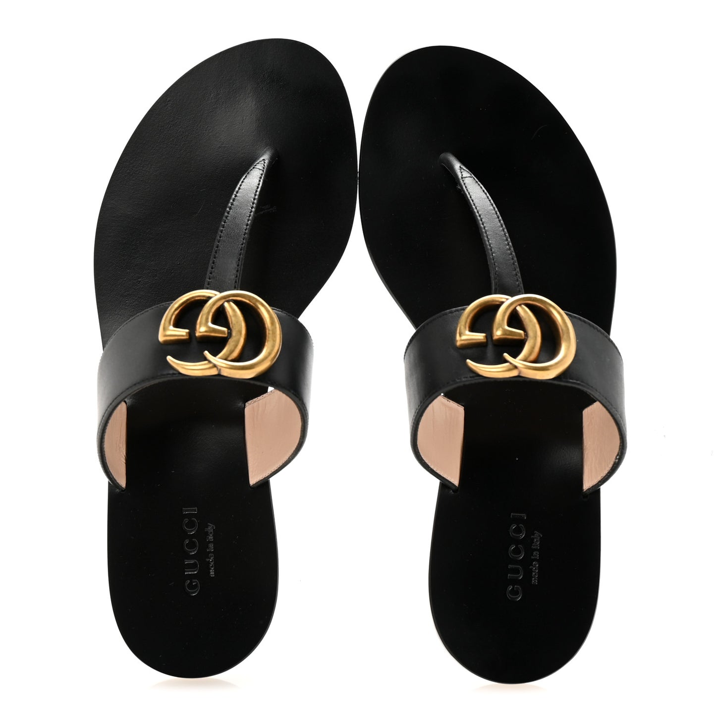 Calfskin GG Marmont Thong Sandals 35 Black
