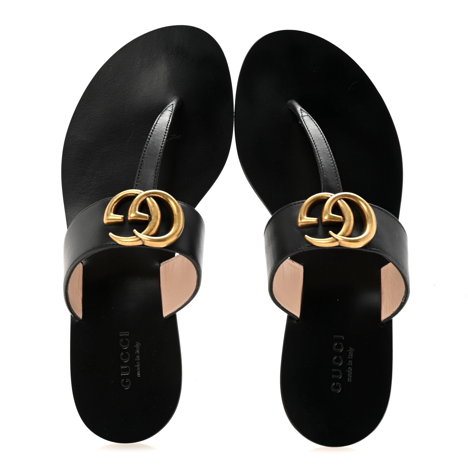 Gucci Calfskin GG Marmont Thong Sandals 35 Black 2 of 9