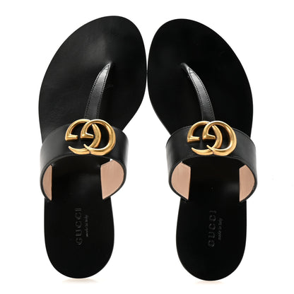 Gucci Calfskin GG Marmont Thong Sandals 35 Black 2 of 9