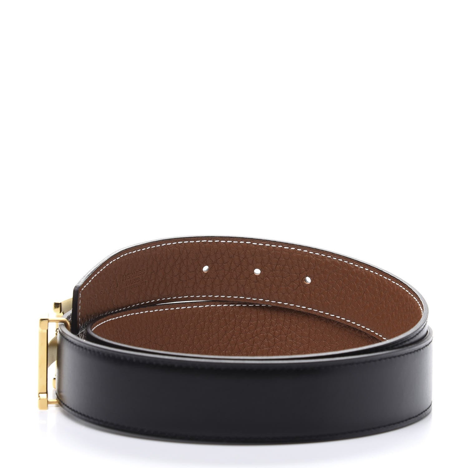 Hermes Box Taurillon Clemence 32mm H Belt 85 Black Gold 5 of 7