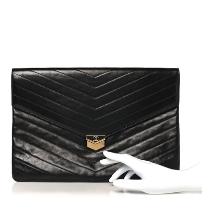Chanel Calfskin Chevron Quilted Medal Flap Clutch Black 2 of 9