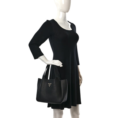 Prada Vitello Daino Soft Medium Dynamique Tote Black 2 of 8