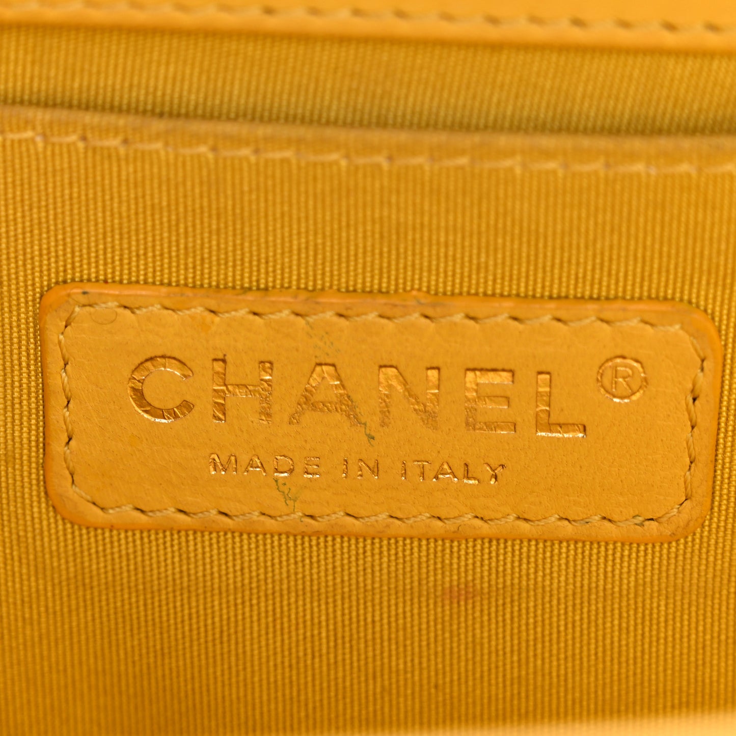 Calfskin Chevron Embroidered Medium Flap Yellow