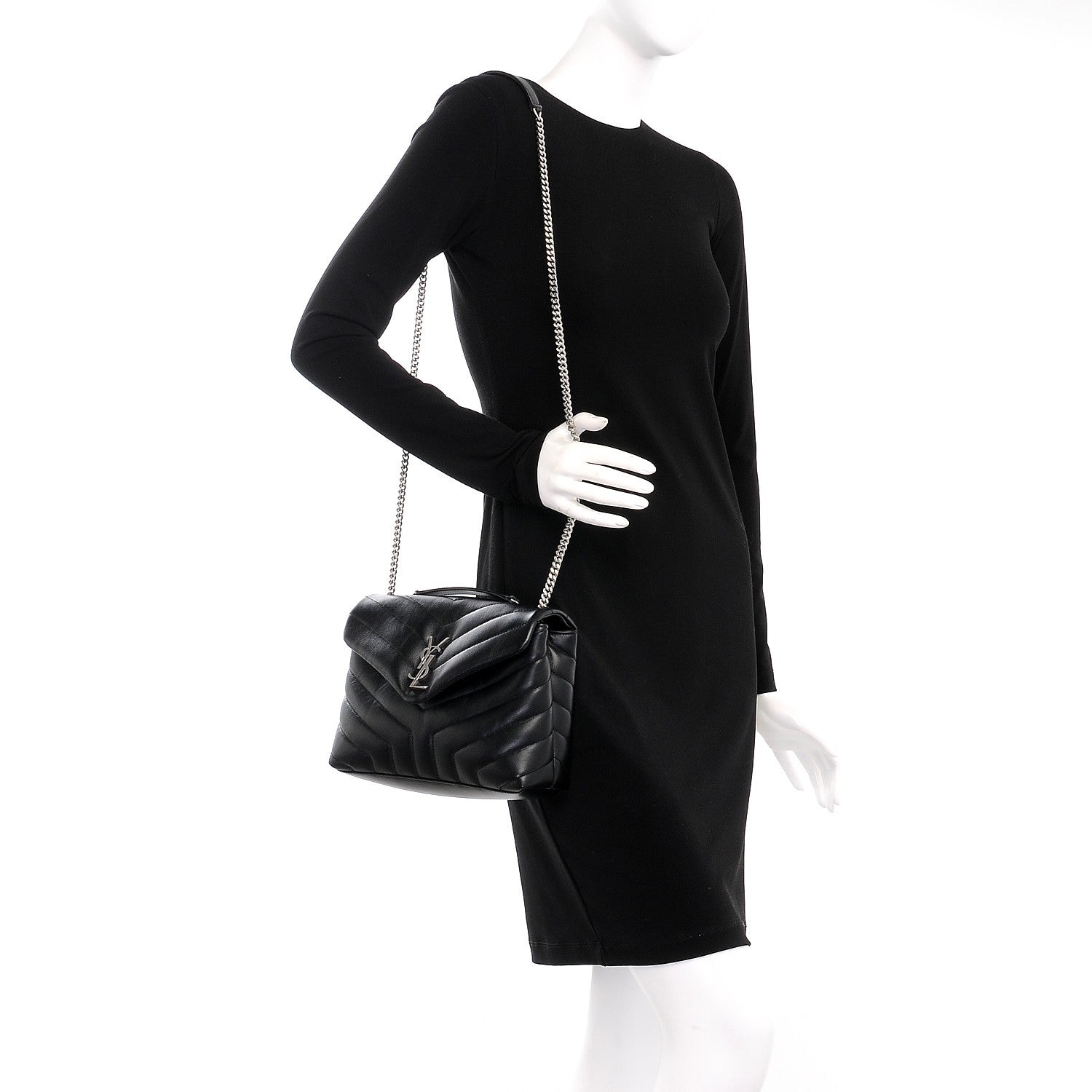 Saint Laurent Calfskin Y Quilted Monogram Small Loulou Chain Satchel Black 2 of 8