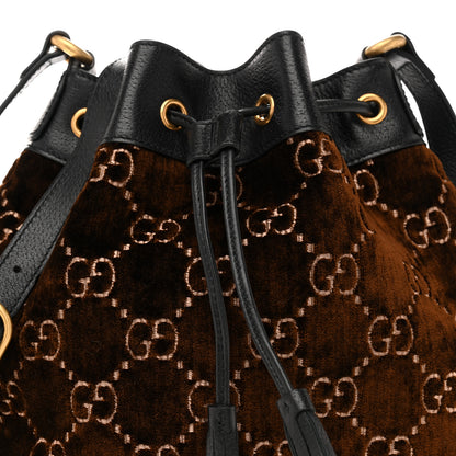 Gucci Velvet GG Monogram Textured Calfskin Web Bucket Bag Brown Black 8 of 12