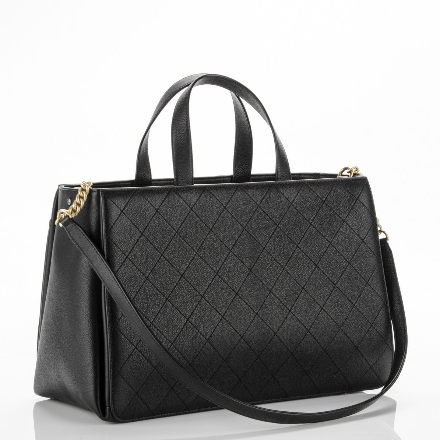 Calfskin Stitched Large Straight Lines Shopping Tote Black