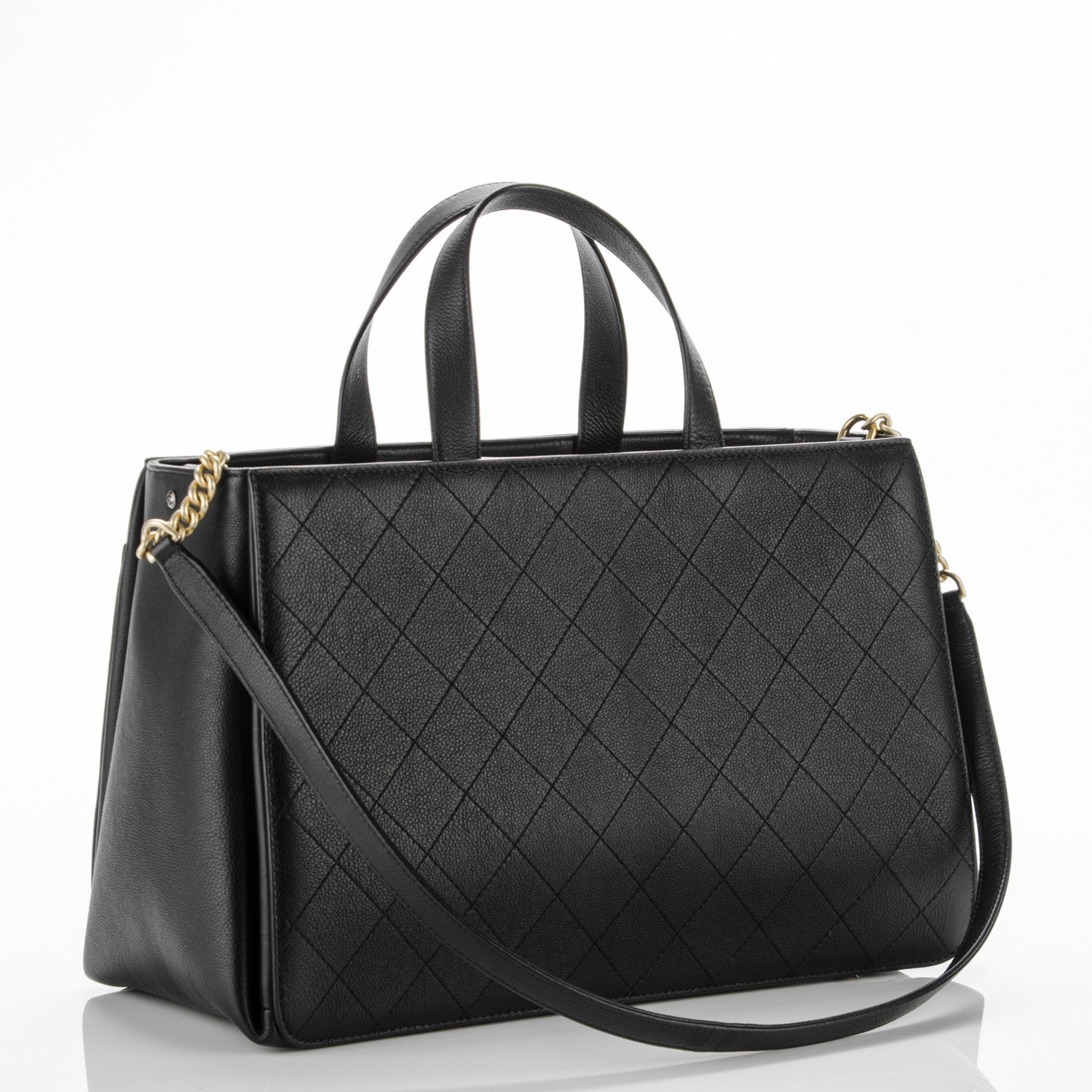 Chanel Calfskin Stitched Large Straight Lines Shopping Tote Black 3 of 7