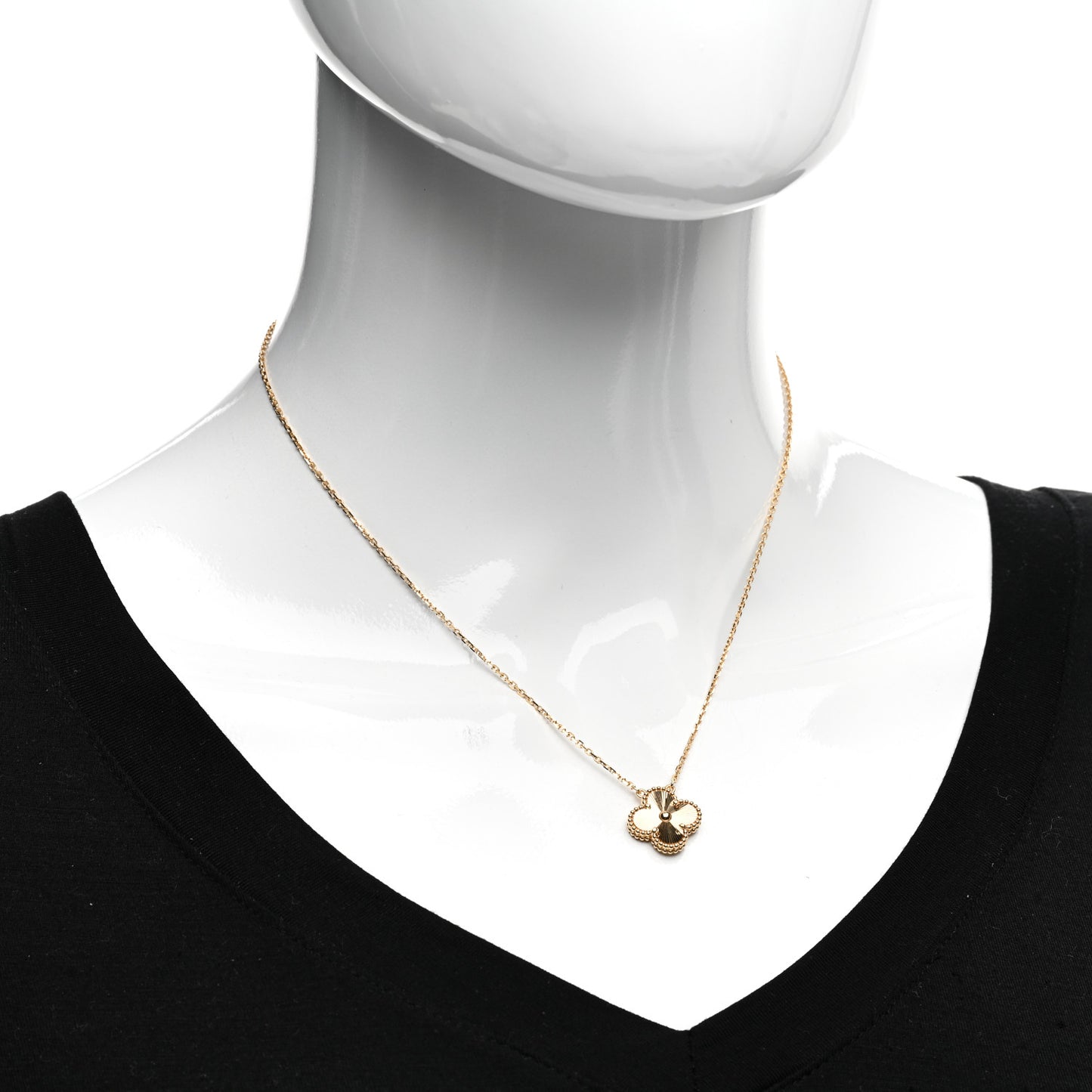 18K Yellow Gold Guilloche Vintage Alhambra Pendant Necklace