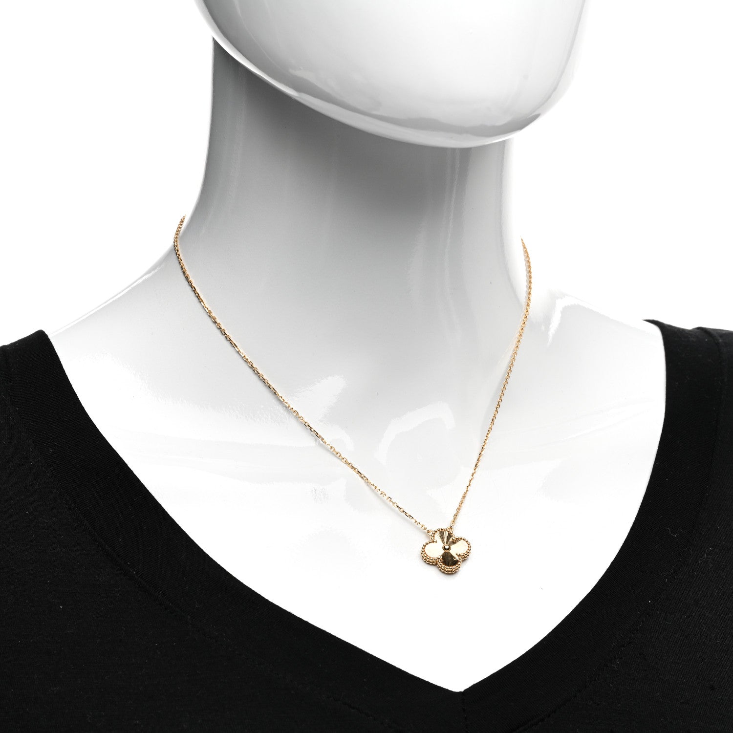 Van Cleef & Arpels 18K Yellow Gold Guilloche Vintage Alhambra Pendant Necklace 2 of 5