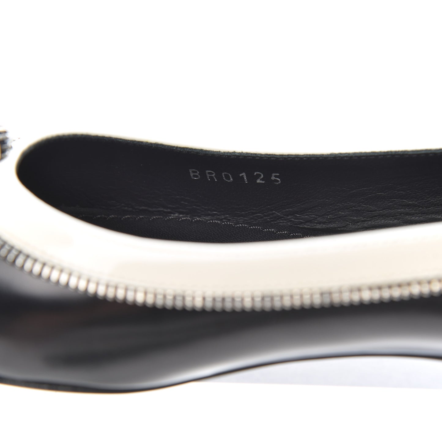 Patent Calfskin Zipper Ballerina Flats 37.5 Black White