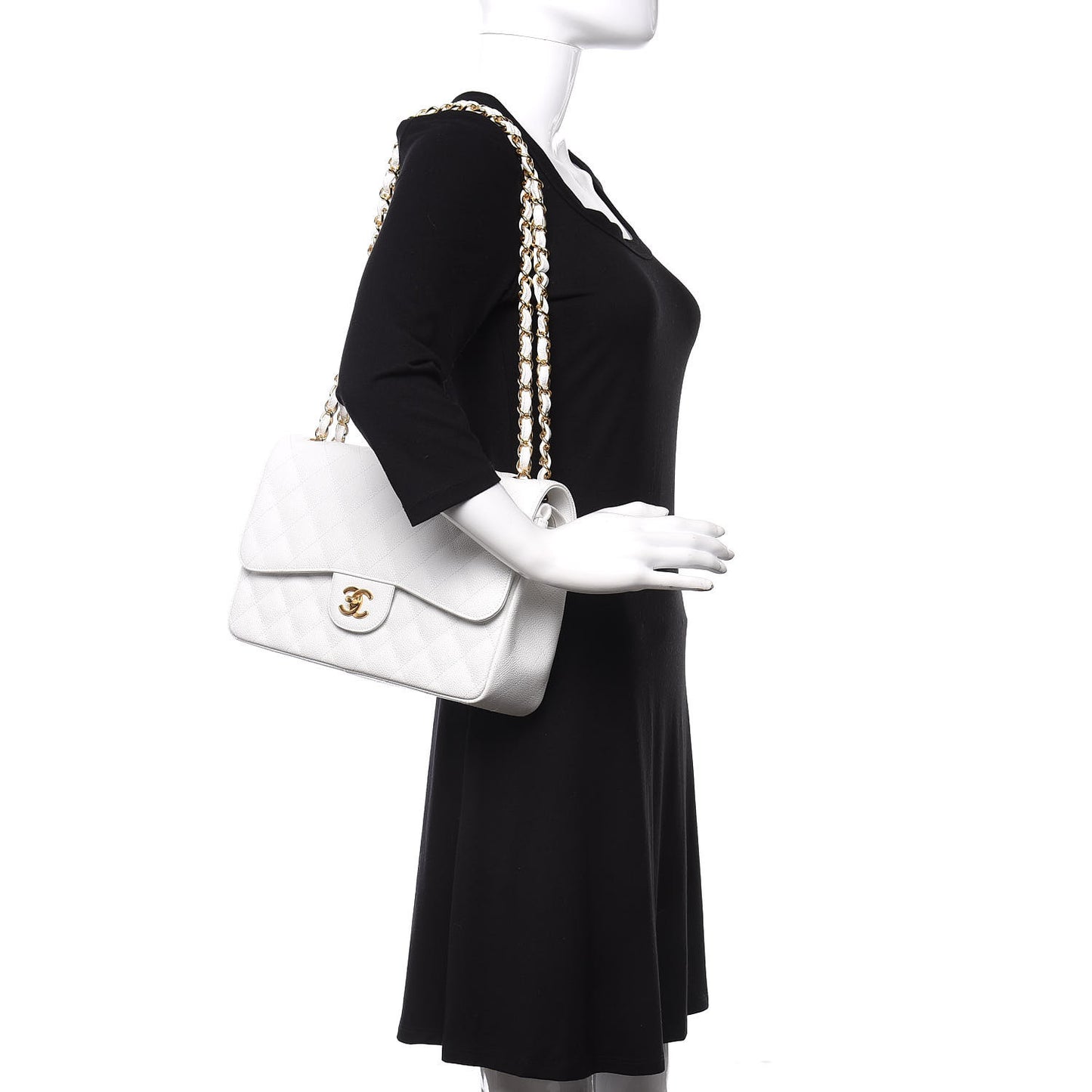 Caviar Quilted Jumbo Double Flap White