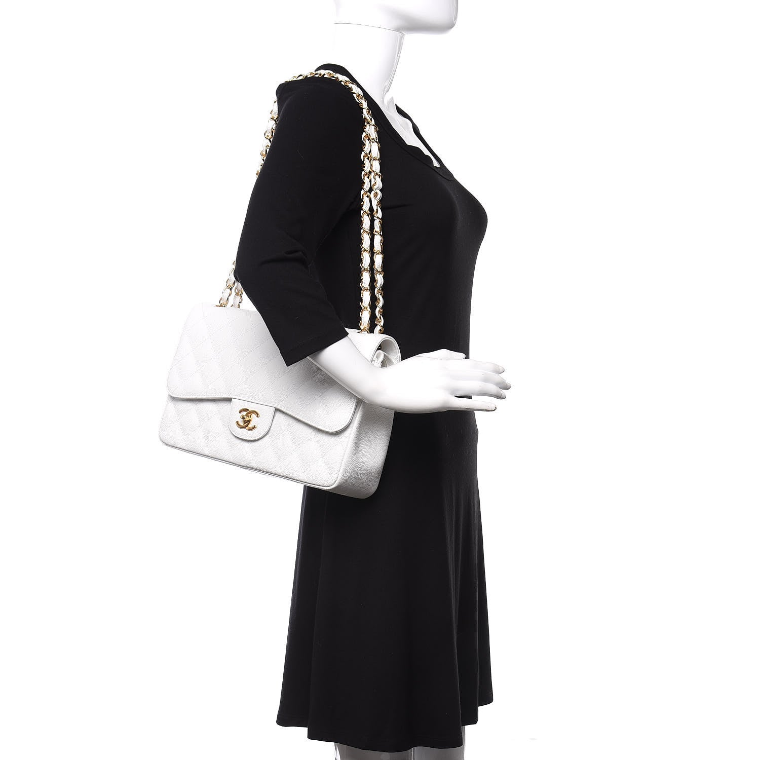 Chanel Caviar Quilted Jumbo Double Flap White 2 of 10