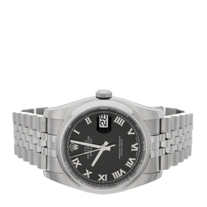 Rolex Stainless Steel 36mm Oyster Perpetual Datejust Watch Black Roman 116200 2 of 5