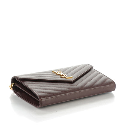 Saint Laurent Grain De Poudre Matelasse Chevron Monogram Chain Wallet Amaranto 4 of 8