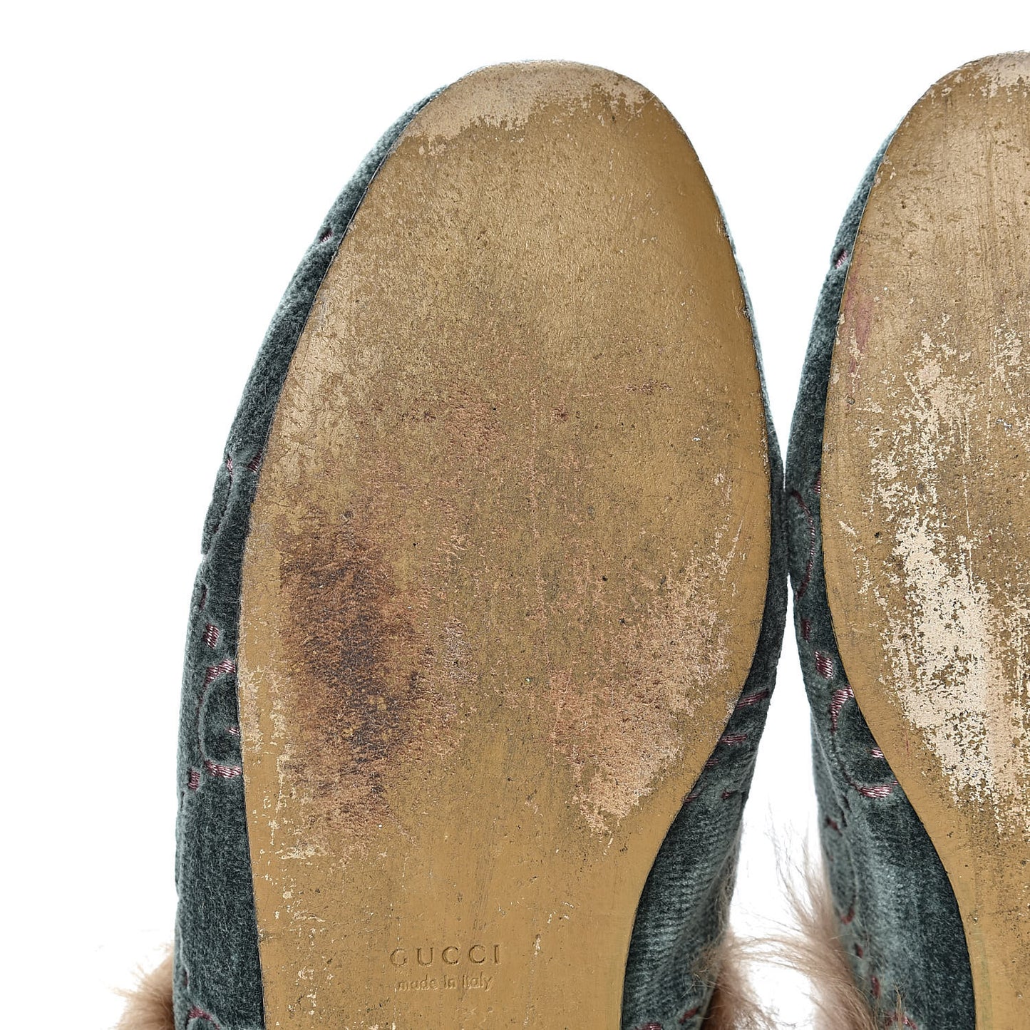 Velvet GG Monogram Fur Womens Princetown Slippers 37.5 Avio Dusty Pink