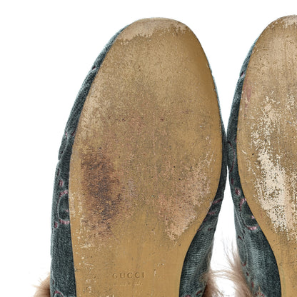 Gucci Velvet GG Monogram Fur Womens Princetown Slippers 37.5 Avio Dusty Pink 10 of 11