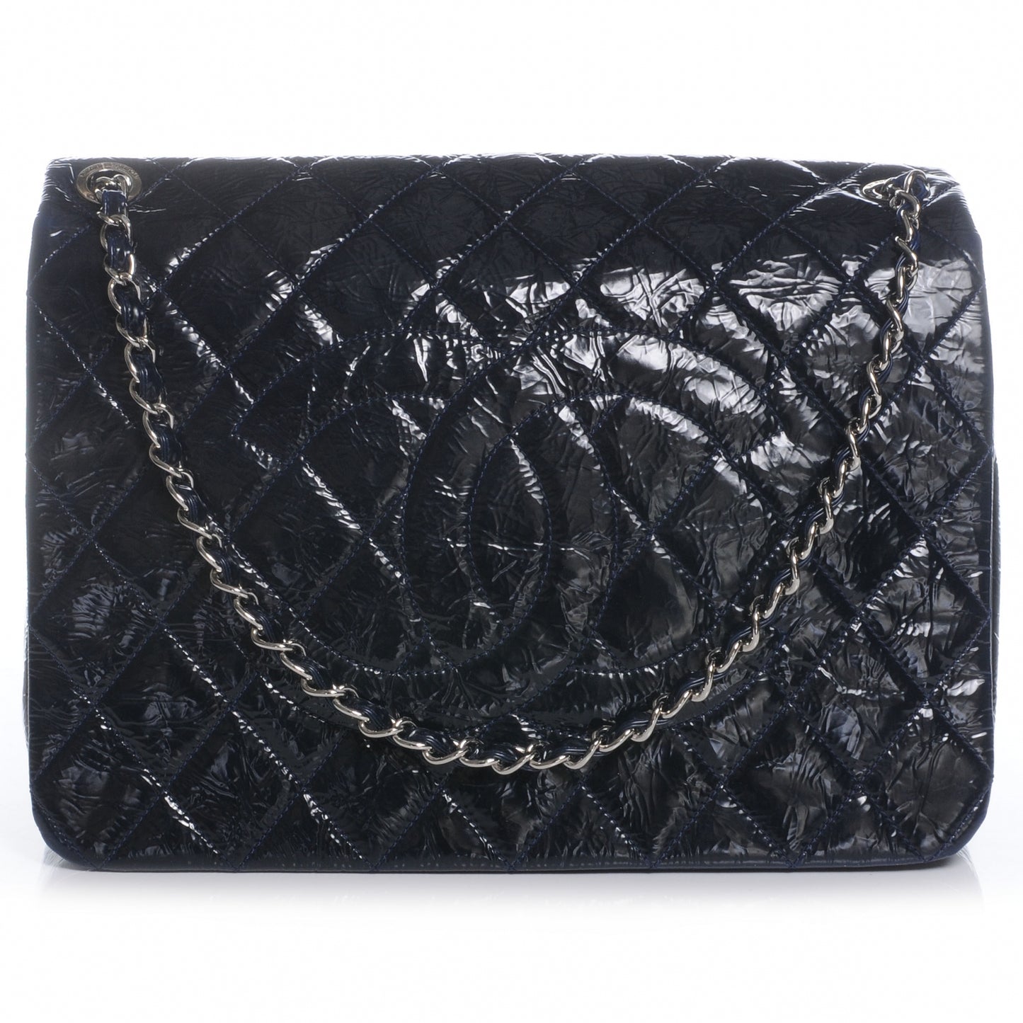 Patent Quilted XL Flap Navy Blue