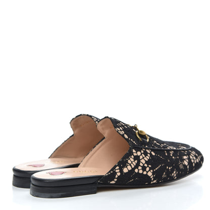 Gucci Lace Malaga Kid Womens Princetown Slippers 36 Black Skin Rose 4 of 9