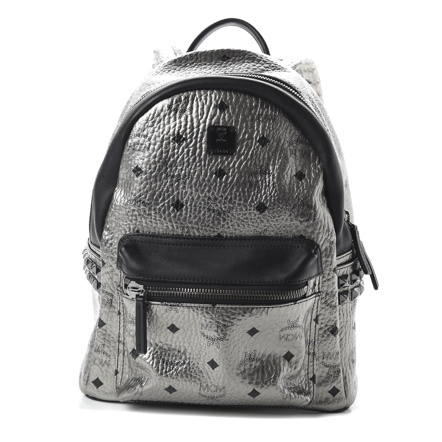 MCM Metallic Visetos Side Stud Mini Stark Backpack Silver Black 1 of 10