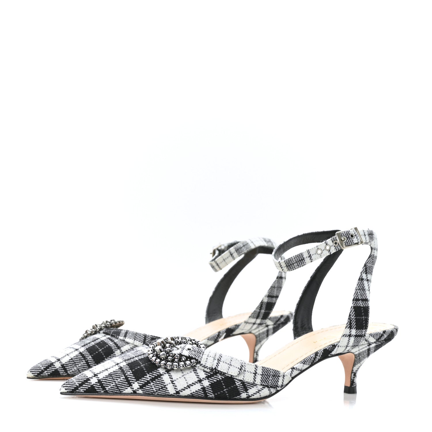 Christian Dior Canvas Tartan Gang Ankle Strap Slingback Pumps 40 Black 3 of 8