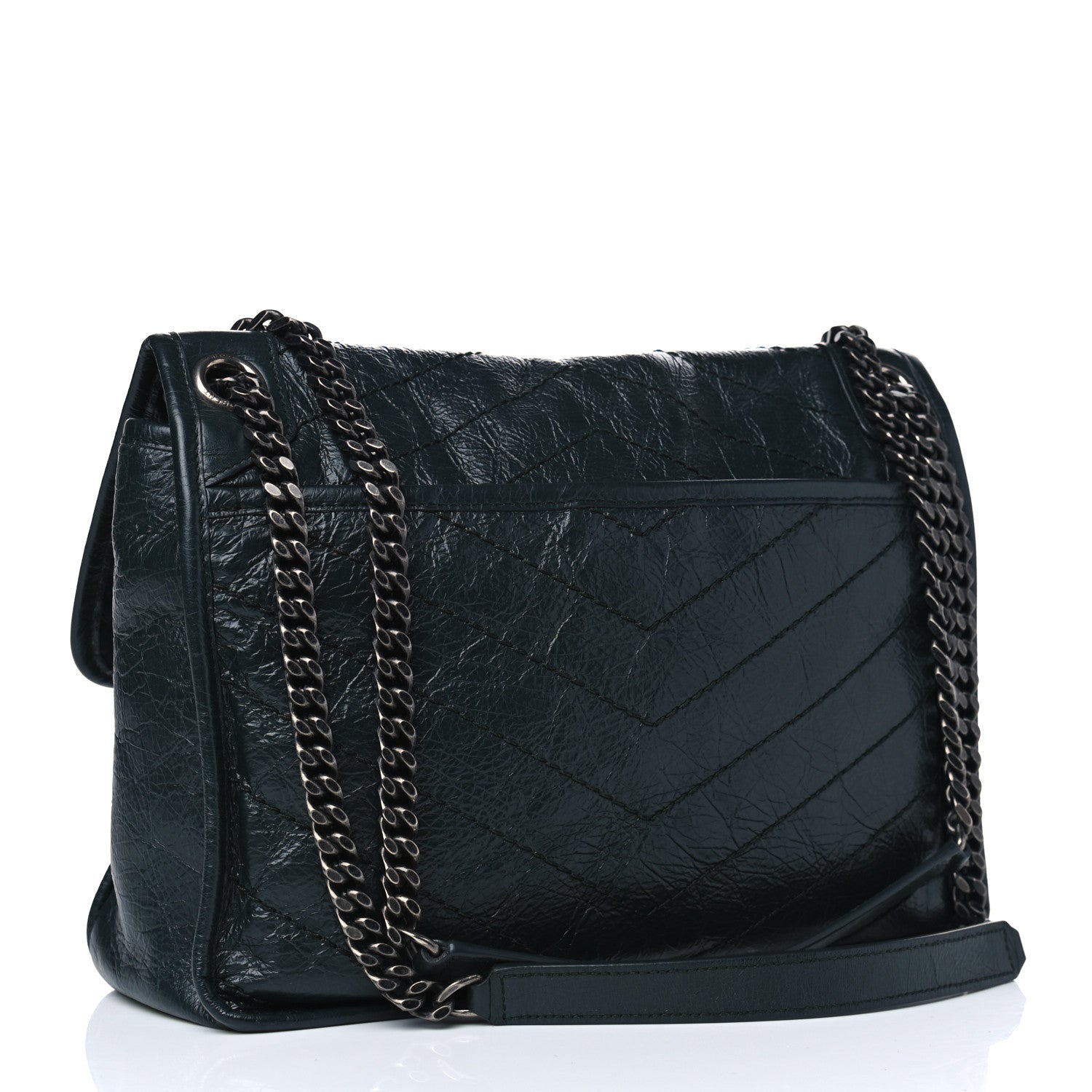 Saint Laurent Crinkled Calfskin Matelasse Monogram Medium Niki Chain Satchel Peacock Green 2 of 10