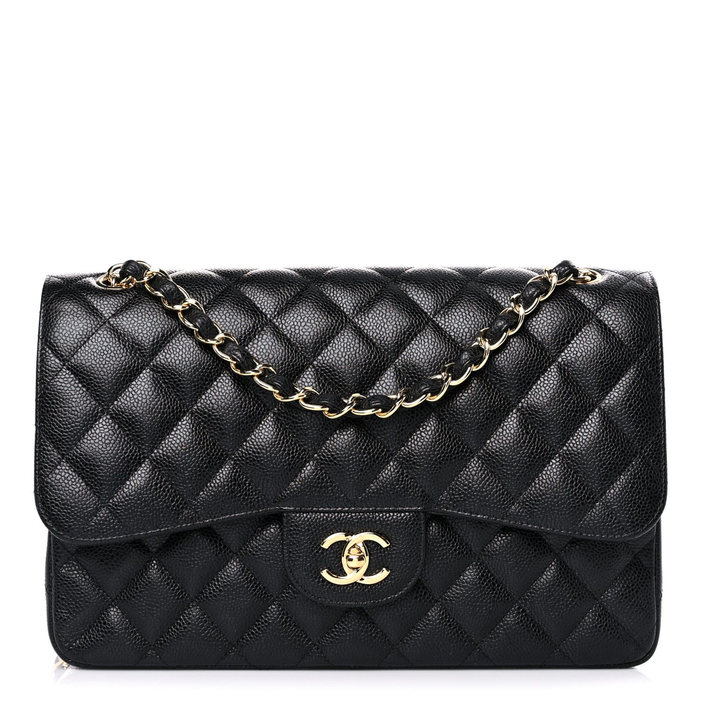 Caviar Quilted Jumbo Double Flap Black