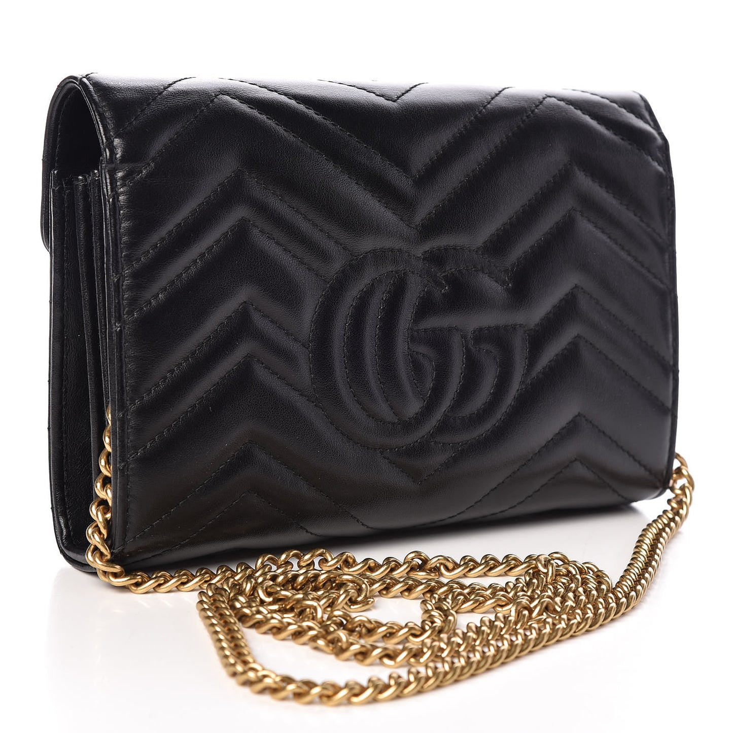 Calfskin Matelasse GG Marmont Chain Wallet Black