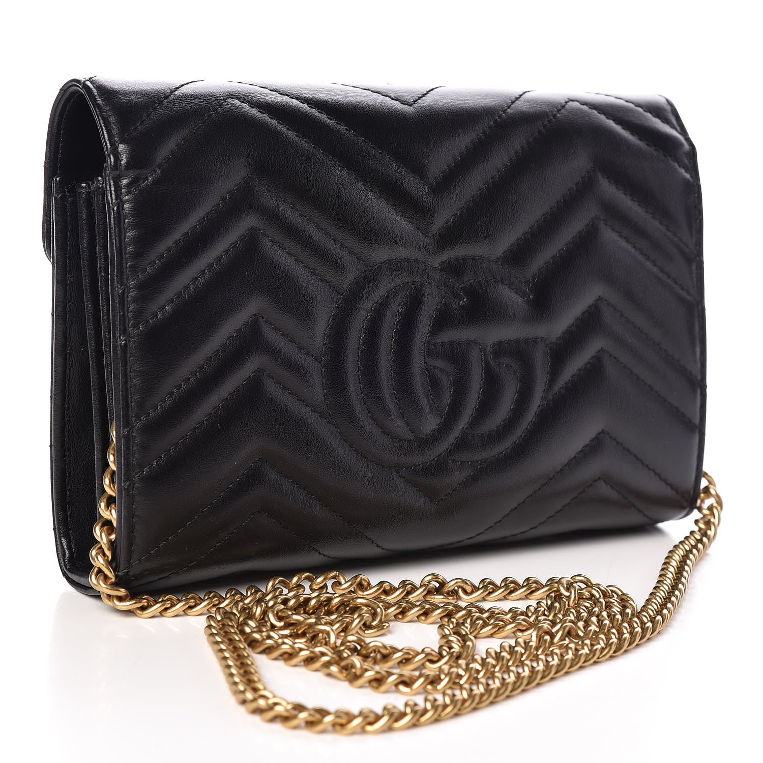 Gucci Calfskin Matelasse GG Marmont Chain Wallet Black 3 of 10