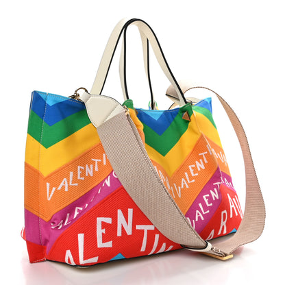 Valentino Garavani Canvas Chevron24 Embroidered Vlogo Medium Escape Shopping Bag Multicolor Ivory Beige 4 of 12