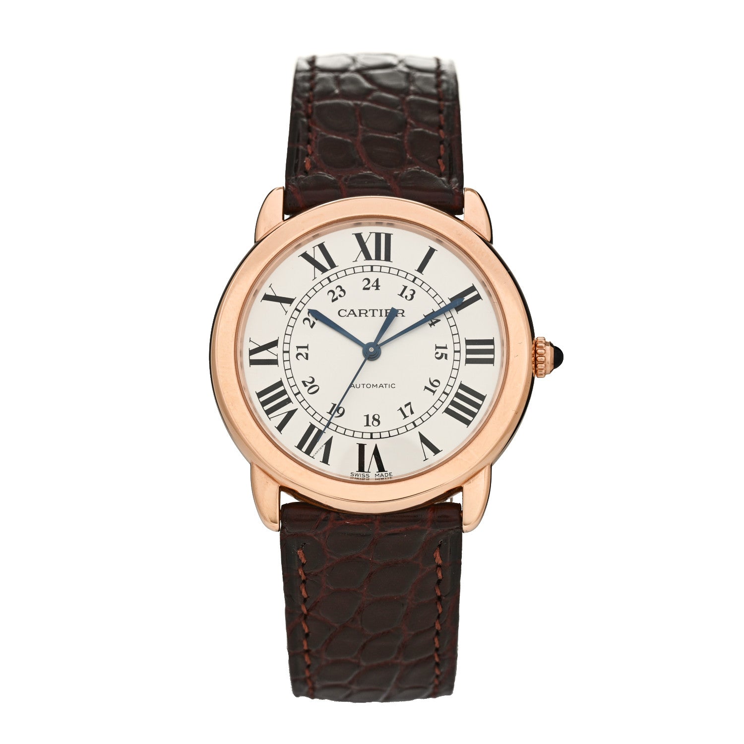 Cartier Stainless Steel 18K Pink Gold Alligator 36mm Ronde Solo Automatic Watch Brown 1 of 5