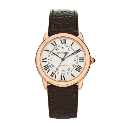 Cartier Stainless Steel 18K Pink Gold Alligator 36mm Ronde Solo Automatic Watch Brown 1 of 5