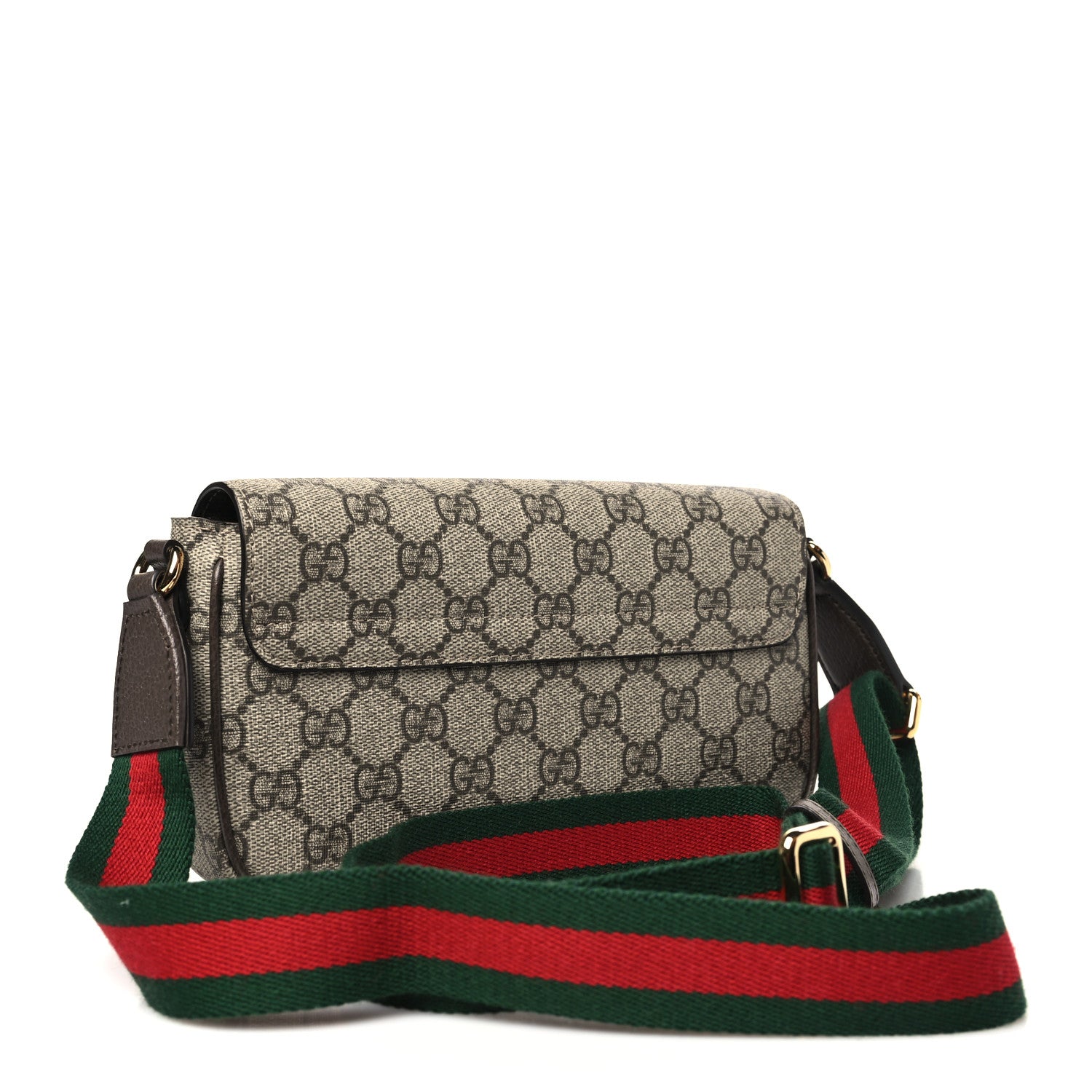 Gucci GG Supreme Monogram Textured Dollar Calfskin Web Mini Ophidia Envelope Shoulder Bag Beige Ebony 3 of 10