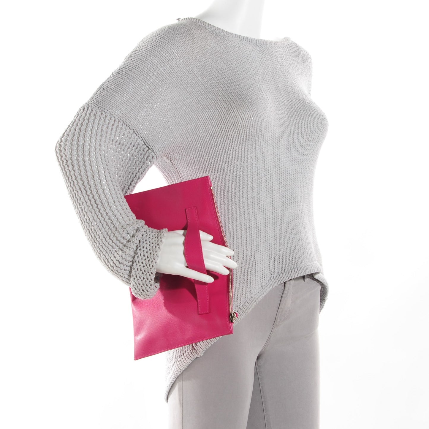 Saffiano Lux Pochette Clutch Fuxia