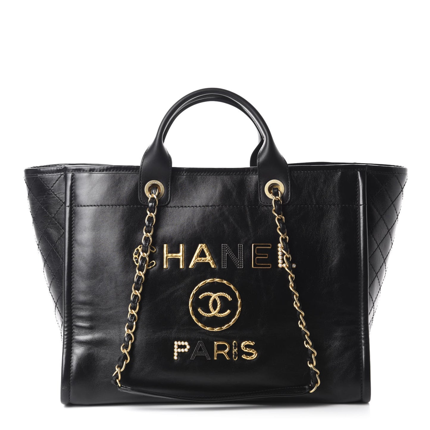 Aged Calfskin Medium Charms Deauville Tote Black