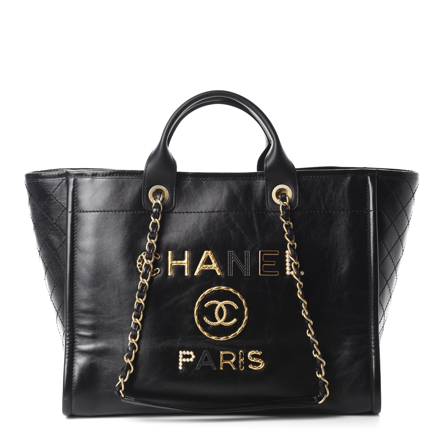 Chanel Aged Calfskin Medium Charms Deauville Tote Black 1 of 10