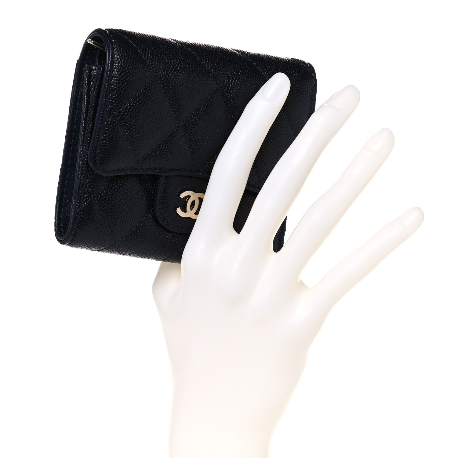 Chanel Caviar Quilted Compact Flap Wallet Navy 2 of 8