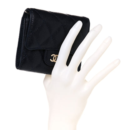 Chanel Caviar Quilted Compact Flap Wallet Navy 2 of 8