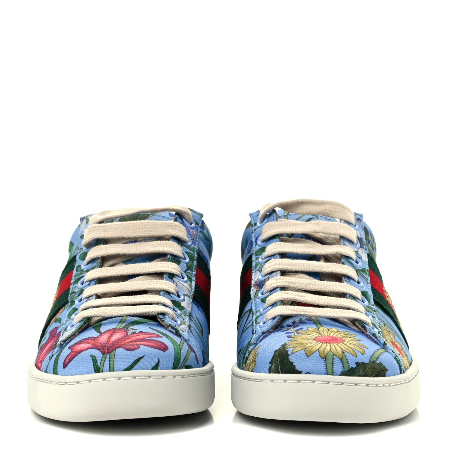 Gucci Calfskin Web New Flora Print Womens Ace New Sneakers 35 Azure 3 of 12