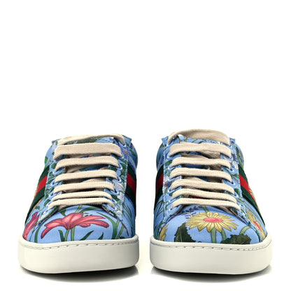 Gucci Calfskin Web New Flora Print Womens Ace New Sneakers 35 Azure 3 of 12