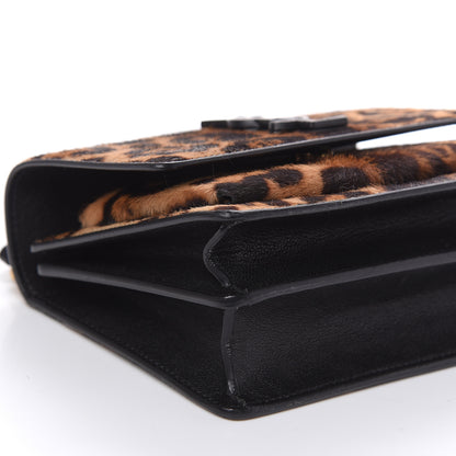 Saint Laurent Calf Hair Monogram Small Sunset Chain Wallet Leopard 9 of 12