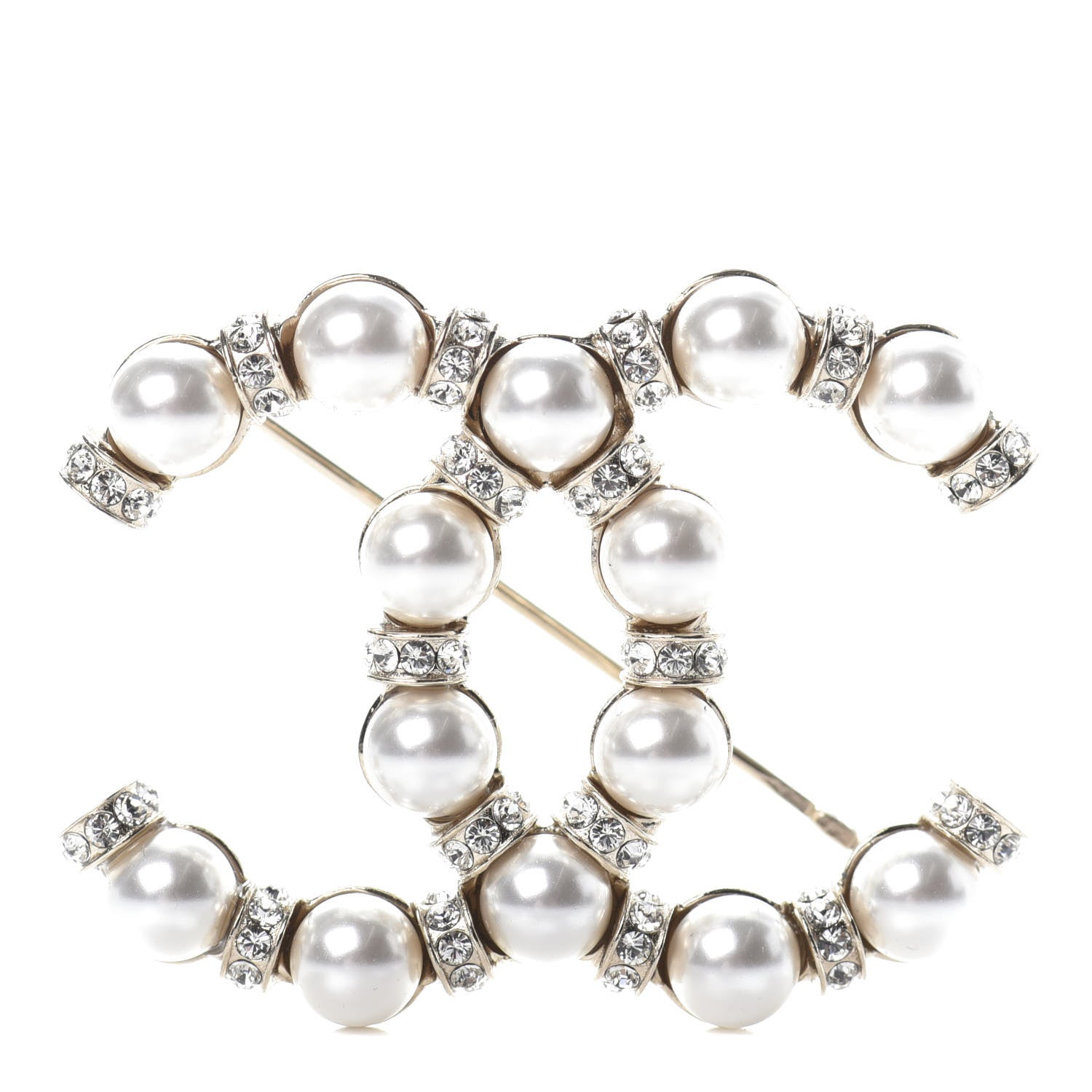Chanel Pearl Crystal Nefertiti CC Brooch Gold 1 of 4